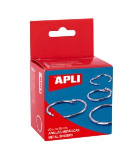 Apli Anillas Articuladas Metalicas 38mm - Acabado Niquelado Duradero - Ideal para Encuadernacion y Scrapbooking - Caja con 20 An