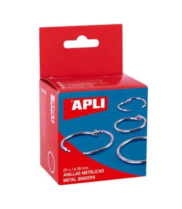 Apli Anillas Articuladas Metalicas 38mm - Acabado Niquelado Duradero - Ideal para Encuadernacion y Scrapbooking - Caja con 20 An