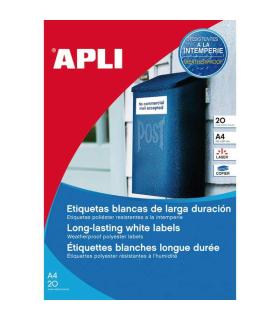 Apli Etiquetas Permanentes Blancas 105 x 148 mm - 20 Hojas - Resistentes Intemperie