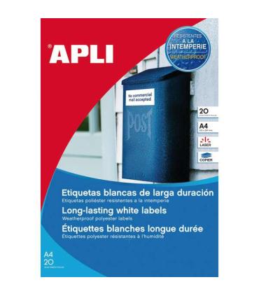 Apli Etiquetas Permanentes Blancas 105 x 148 mm - 20 Hojas - Resistentes Intemperie