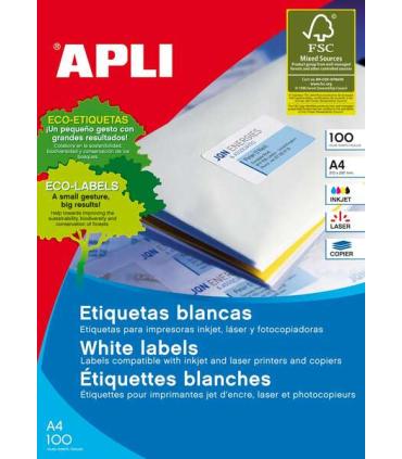 Apli Etiquetas Permanentes Blancas 210 x 297 mm - 100 Hojas