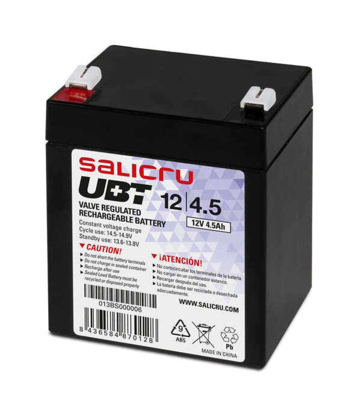 Salicru UBT 12/4,5 Bateria AGM Recargable de 4,5 Ah / 12 V - Color Negro