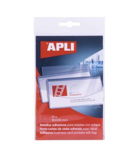 Apli Bolsillos Adhesivos Porta Tarjetas con Solapa de Cierre - Pack de 10 - 100 x 60mm - Ideal para Presentaciones Impresas, Dos