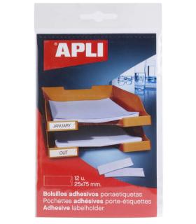 Apli Bolsillos Adhesivos para Etiquetas - Tamaño 25x75mm - Cambia la Informacion de la Etiqueta Segun tus Necesidades - Contiene