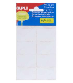 Apli Pack de 48 Etiquetas Blancas 25x40mm - Adhesivo Permanente - 8 Etiquetas por Hoja