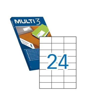 Multi3 Pack de 2.400 Etiquetas Blancas Cantos Rectos Tamaño 70.0X37.0mm con Adhesivo Permanente para Multiples Usos
