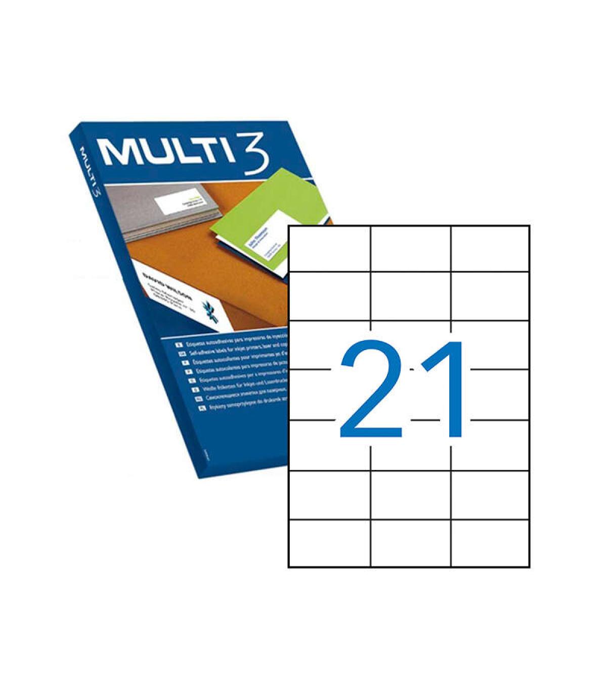 Multi3 Pack de 2.100 Etiquetas Blancas Cantos Rectos Tamaño 70.0X42.4mm con Adhesivo Permanente para Multiples Usos