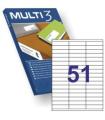 Multi3 Pack de 5100 Etiquetas Blancas Tamaño 70x16.9mm - 100 Hojas x 51 Etiquetas - Aptas para Imprimir Laser y Tinta