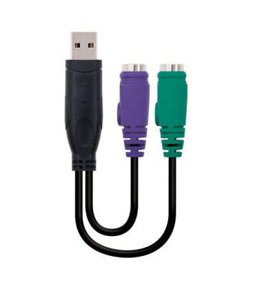 Nanocable Conversor PS/2(teclado+ratón) a USB - Tipo 2xPS/2/H-A/M - 15cm - Color Negro