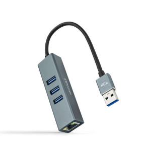 Nanocable Adaptador de Red USB 3.0 a Ethernet Gigabit 10/100/1000 Mbps + 3 Puertos USB 3.0
