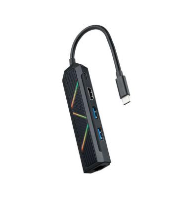 Nanocable 5 en 1 Hub USB-C 3.0 con 2x USB-A 3.0, 1x USB-C PD, 1x HDMI, 1x RJ45 - Carcasa de Aluminio - Cable de 0.15m