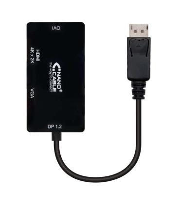 Nanocable Conversor Displayport a VGA / DVI / HDMI - 3 en 1 - DP 1.2/M-VGA/H-DVI/H-HDMI/H 4K - 15 cm - Color Negro