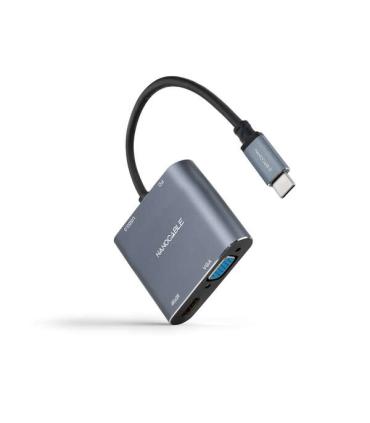 Nanocable Conversor USB-C a HDMI, VGA, USB 3.0 y USB-C PD - Longitud del Cable 15cm - Color Gris