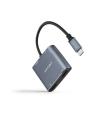 Nanocable Conversor USB-C a 2x HDMI, 1x USB 2.0 y 1x USB-C PD - Longitud del Cable 15cm - Color Gris