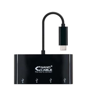 Nanocable Adaptador USB-C a 4xUSB 3.0. USB-C/M-USB 3.0/H - 10 cm - Color Negro