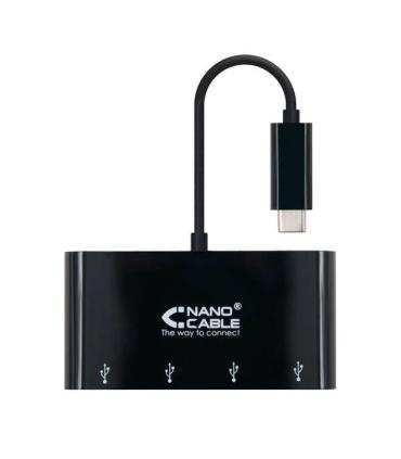 Nanocable Adaptador USB-C a 4xUSB 3.0. USB-C/M-USB 3.0/H - 10 cm - Color Negro