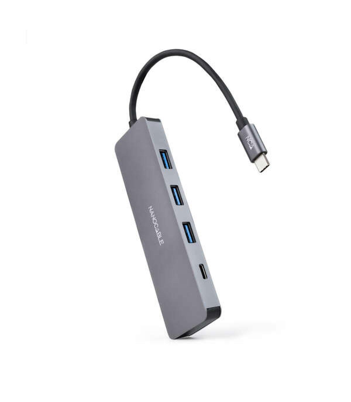 Nanocable Hub USB-C/M A 3xUSB3.0/H + 1xUSB-C/H - 10cm - Color Aluminio