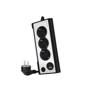 Nanocable Regleta de Sobremesa con 3x Shuckos, 1x USB-C y 1x USB-A - Iluminacion LED con Interruptor - Cable de 1.50m