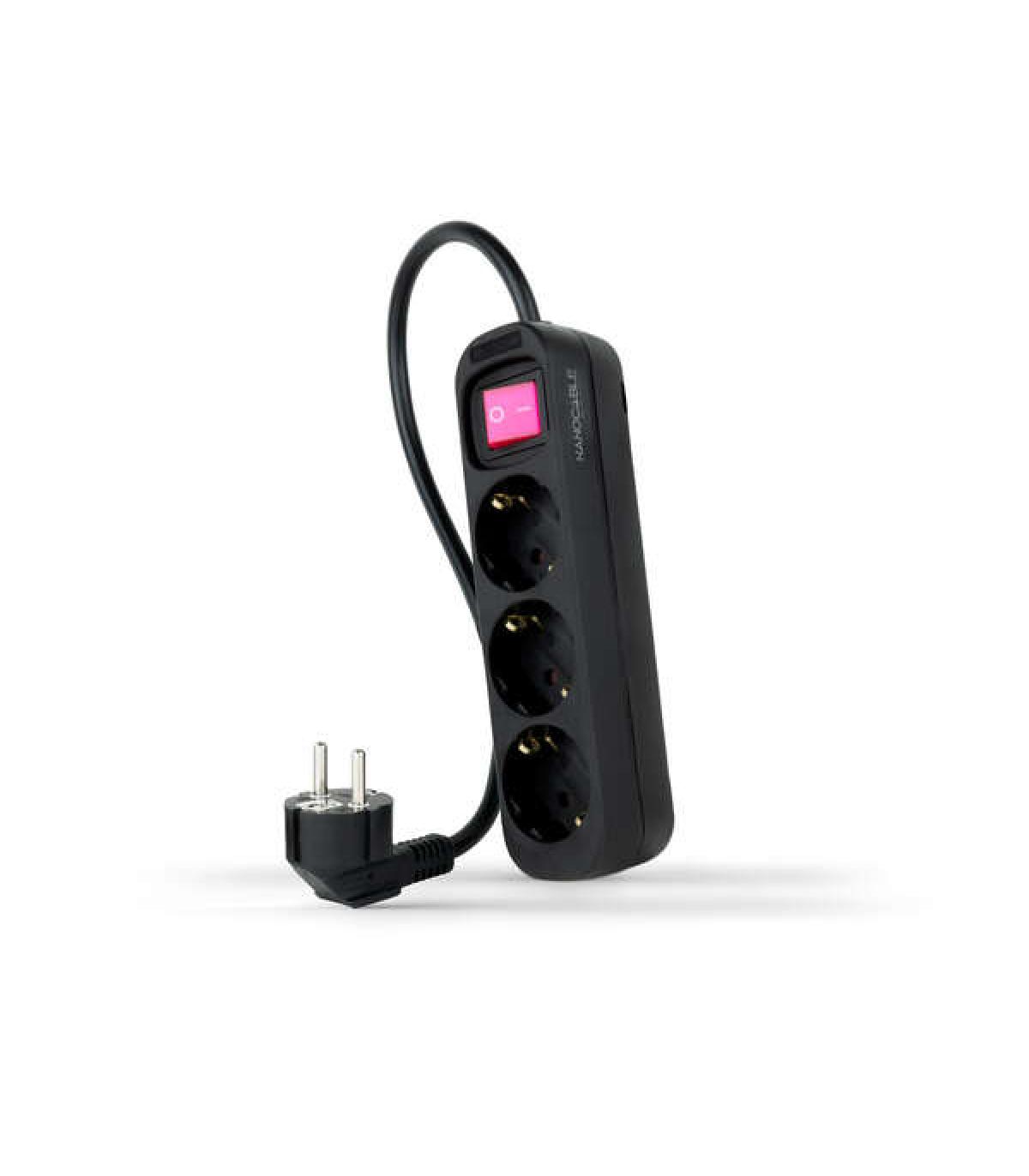 Nanocable Regleta 3 Tomas Interruptor 1.4m - Color Negro