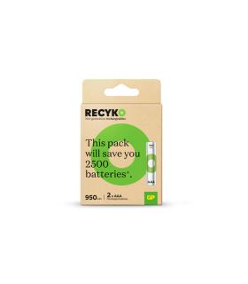 GP ReCyko Pack de 2 Pilas Recargables 950mAh AAA 1.2V - Precargadas - Ciclo de Vida: Hasta 1.000 Veces