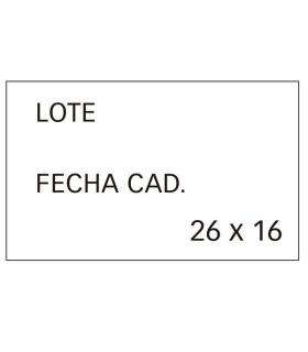 Apli Etiquetas Blancas Removibles 26x16mm para Etiquetadoras de Precios de 2 Lineas - Pack de 6 Rollos - Preimpresas con "Lote".