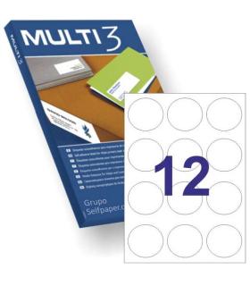 Multi3 Pack de 1200 Etiquetas Redondas 60mm de Diametro - 100 Hojas x 12 Etiquetas - Aptas para Imprimir Laser y Tinta - Color..