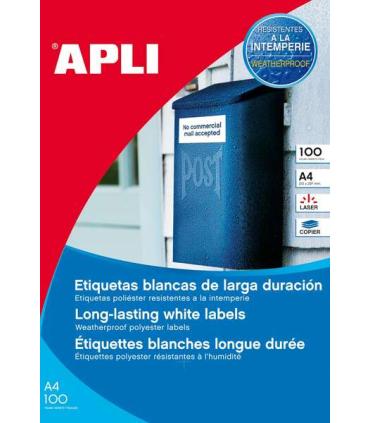 Apli Etiquetas Blancas Resistentes Intemperie 210 x 297 mm - 100 Hojas