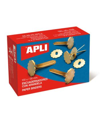 Apli Encuadernadores Metalicos con Arandela - 30mm - Incluyen Arandela para Embellecer y Evitar Rozaduras - Caja de 100 Unidades