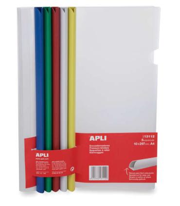 Apli Encuadernadores Deslizantes en Colores Surtidos 10x297mm con Funda Transparente - Ranura para Facil Insercion de Hojas - Pa