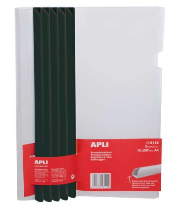 Apli Encuadernadores Deslizantes en Negro 10 x 297mm con Funda Transparente - Ranura para Facil Insercion de Hojas - Capacidad..