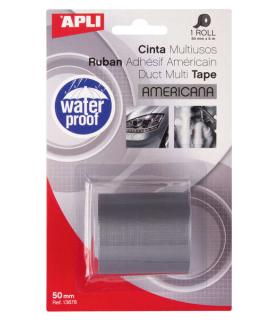 Apli Cinta Americana Multiusos - 50mm x 5m - Resistente al Agua y a la Intemperie - Adhesivo Fuerte y Duradero - Gris