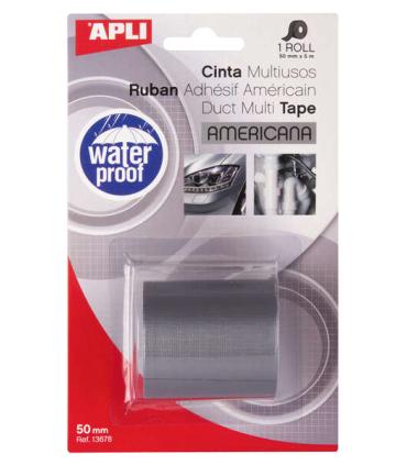Apli Cinta Americana Multiusos - 50mm x 5m - Resistente al Agua y a la Intemperie - Adhesivo Fuerte y Duradero - Gris