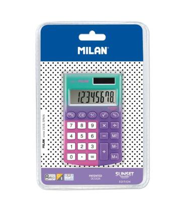 Milan Pocket Sunset Calculadora 8 Digitos - Calculadora de Bolsillo - Tacto Suave - 3 Teclas de Memoria y Raiz Cuadrada - Color.
