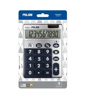 Milan Calculadora 10 Digitos Silver - Calculadora de Sobremesa - Teclas Grandes - Tecla Rectificacion Entrada de Datos - Color..
