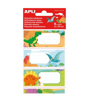 Apli Etiquetas Adhesivas Escolares Dinosaurios - Tamaño 81x36mm - 9 Etiquetas de Adhesivo Permanente de Alta Calidad - Ideal..