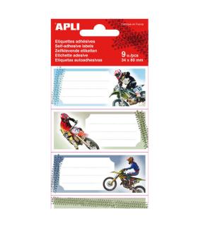 Apli Etiquetas Adhesivas Escolares Motos - Tamaño 81x36mm - 9 Etiquetas (3 por Diseño) - Adhesivo Permanente de Alta Calidad ..