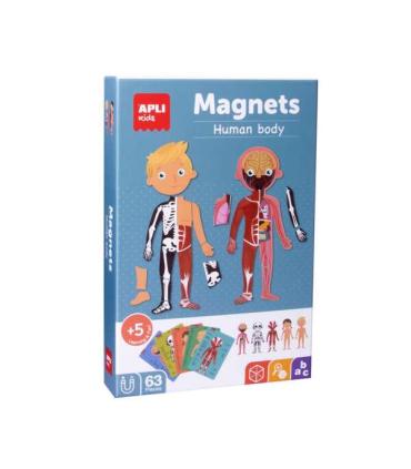 Apli Juego Magnetico del Cuerpo Humano - 1 Escenario Imantado 28 x 18 cm - 63 Fichas con Partes del Cupoer Humano