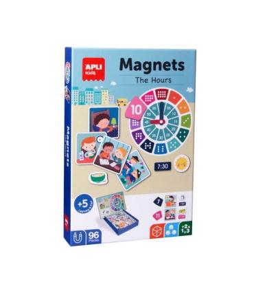 Apli Juego Magnetico Aprende las Horas - 1 Escenario Imantado 28 x 18 cm - 96 Fichas con las Partes del Reloj