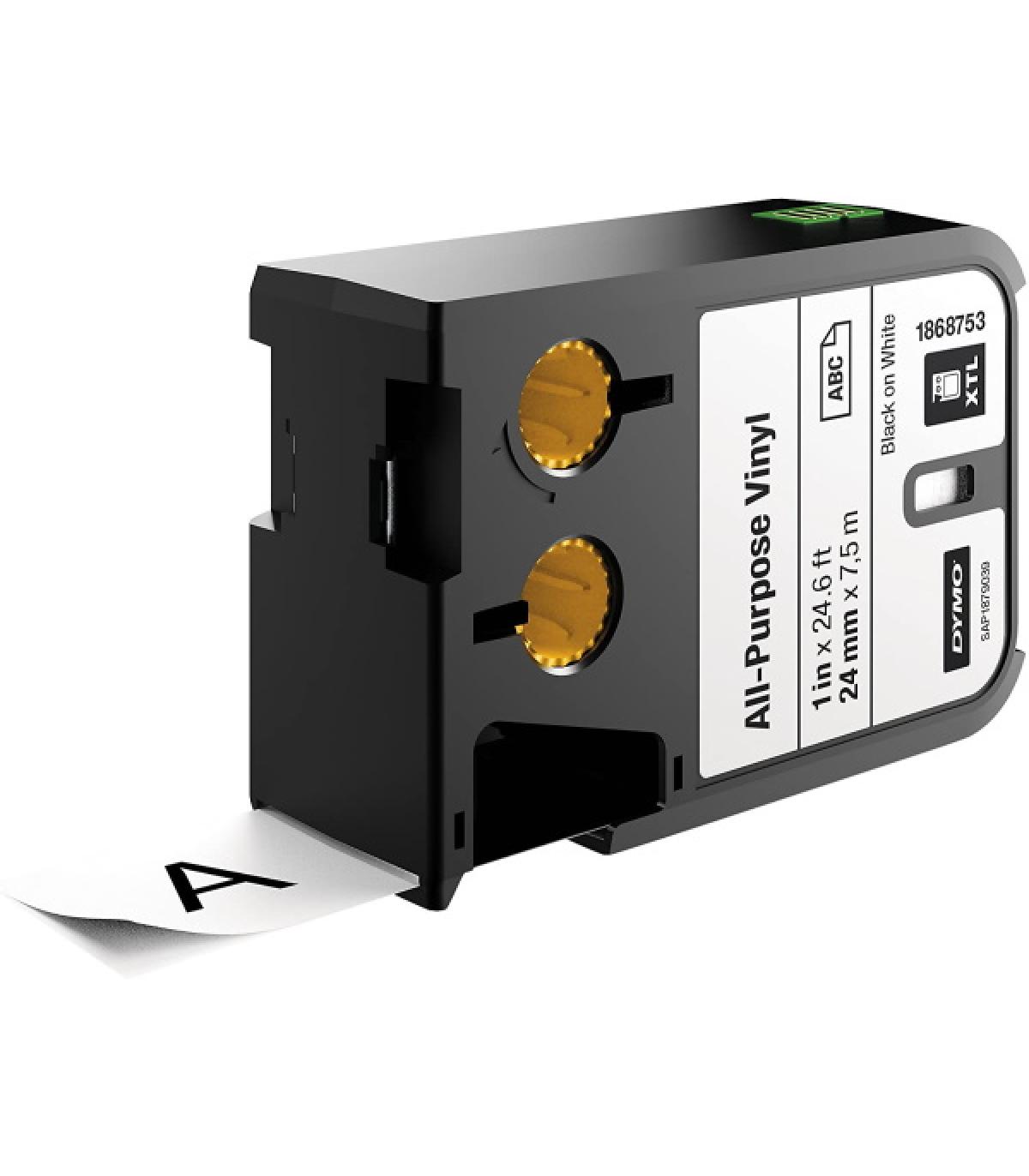 Dymo XTL Cinta Vinilo Original para Rotuladora - Texto Negro sobre Fondo Blanco - Ancho 24mm x 7.5m - 1868753