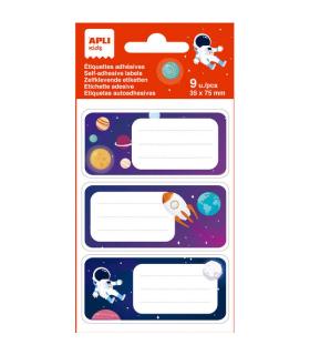 Apli Etiquetas Adhesivas Escolares Planetas - Tamaño 81x36mm - 9 Etiquetas en 3 Hojas - Adhesivo Permanente de Alta Calidad - Di