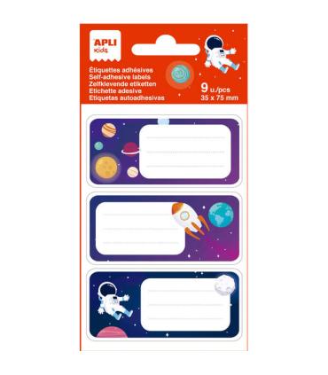 Apli Etiquetas Adhesivas Escolares Planetas - Tamaño 81x36mm - 9 Etiquetas en 3 Hojas - Adhesivo Permanente de Alta Calidad - Di