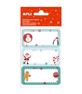 Apli Etiquetas Adhesivas Galleta de Jengibre - 3 Hojas de 9 Etiquetas Rectangulares con Cantos Redondeados - 3 Diseños Distintos