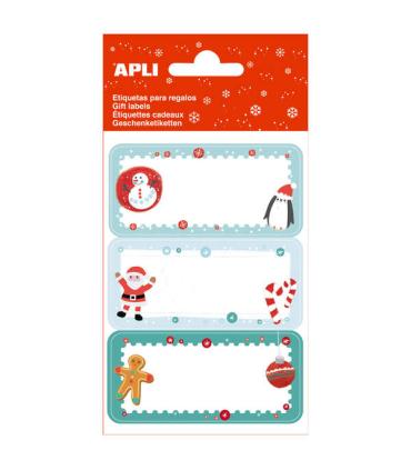 Apli Etiquetas Adhesivas Galleta de Jengibre - 3 Hojas de 9 Etiquetas Rectangulares con Cantos Redondeados - 3 Diseños Distintos