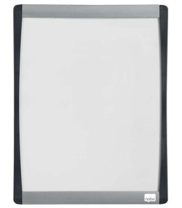Nobo Mini Pizarra Magnetica con Marco Arqueado 215x280 - Elegante Diseño Plateado y Negro - Almohadillas Adhesivas e Imanes Incl