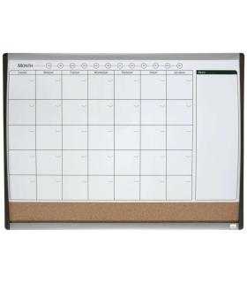 Nobo PlaNIFicador Pizarra Magnetica Pequeña con Tablero de Anuncios de Corcho 585x430mm - Semanal y Mensual - Marco Plateado..