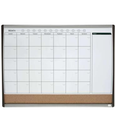Nobo PlaNIFicador Pizarra Magnetica Pequeña con Tablero de Anuncios de Corcho 585x430mm - Semanal y Mensual - Marco Plateado..