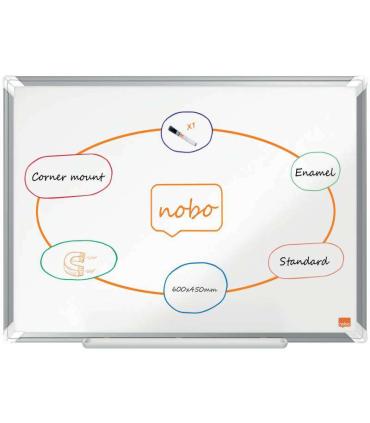 Nobo Premium Plus Pizarra Magnetica de Acero Vitrificado 600x450mm - Montaje en Esquinas - Superficie de Borrado Superior - Colo