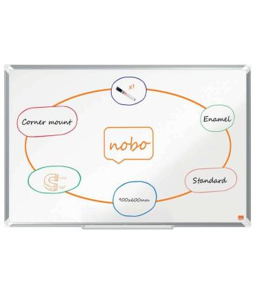 Nobo Premium Plus Pizarra Magnetica de Acero Vitrificado 900x600mm - Montaje en Esquinas - Superficie de Borrado Superior - Colo