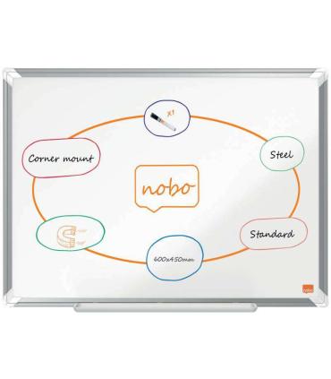 Nobo Premium Plus Pizarra Magnetica de Acero Lacado 600x450mm - Montaje en Esquinas - Superficie de Borrado Facil - Color Blanco