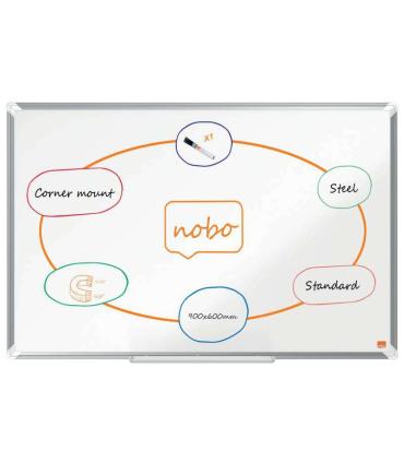 Nobo Premium Plus Pizarra Magnetica de Acero Lacado 900x600mm - Montaje en Esquinas - Superficie de Borrado Facil - Color Blanco